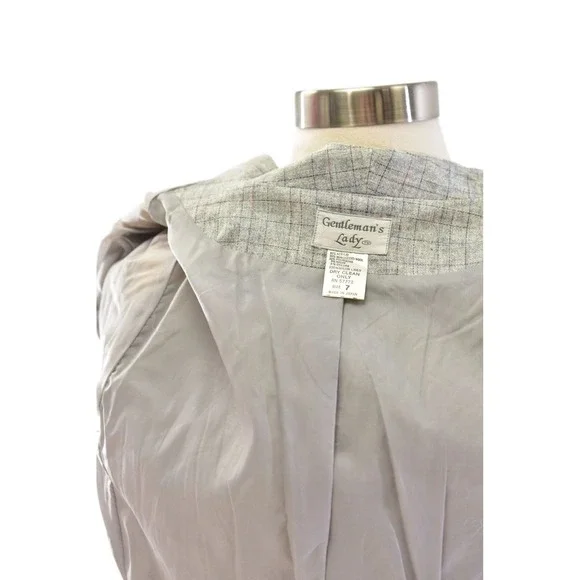 70s Vintage Gray Peplum Blazer Womens S Mod Windowpane Plaid Puff Sleeve Jacket - Picture 6 of 6